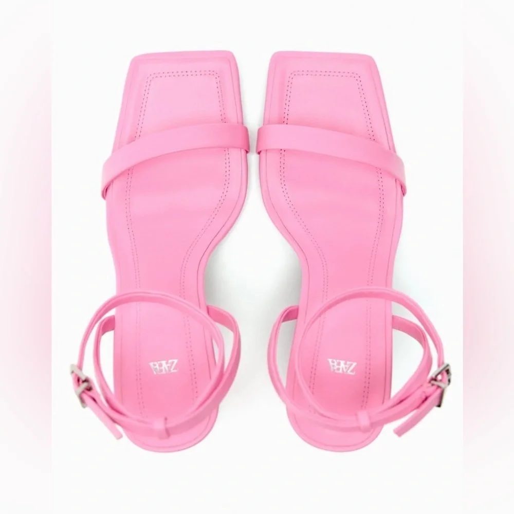 NWT. Zara Pink Chunky Leather High Heeled Sandals. Size 7,5. 10 - Picture 3 of 10